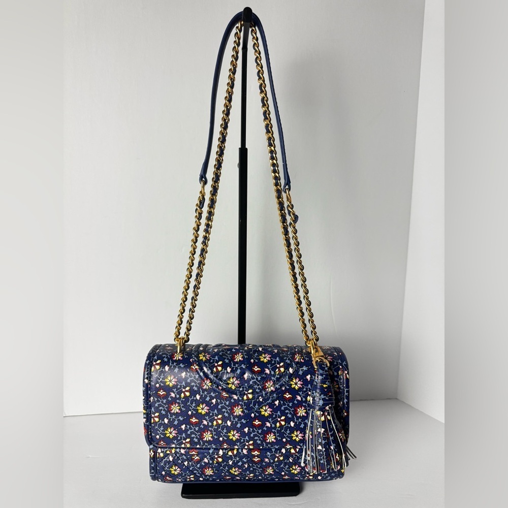 TORY BURCH FLEMING PRINTED SMALL CONVERTIBLE SHOULDER BAG BLUE WILD PANSY - Picture 2 of 16